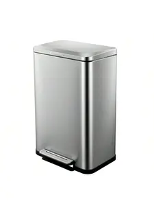Stainless Steel 13gal Tall Rectangular Kitchen Garbage Can - Fingerprint-Resistant Bin with Soft Close Lid, Cover and Pedal Open Function