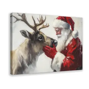 Vintage Christmas Wall Art Santa Pets Reindeer Canvas Prints Classic Santa Paintings Wall Decor Seasonal Christmas Pictures Posters For Winter Room Fireplace Holiday Decoration