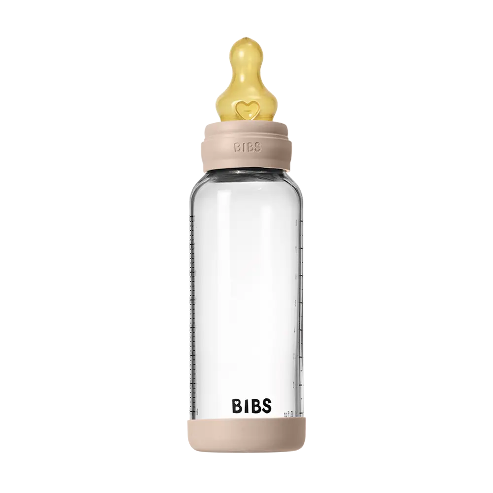 BIBS Baby Glass Bottle Set 8oz with Natural Rubber Latex - Blush Feeding Bottle for Newborns