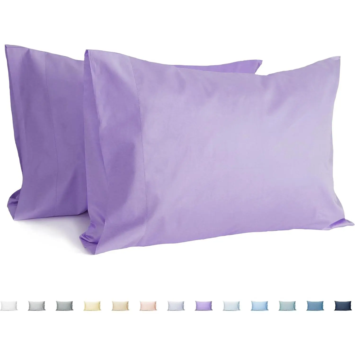 King Size 100 Percent Cotton Pillowcases Set of 2, BSCI Compliant, OEKO-TEX Standard 100, 20x36 in Envelope Close, Sateen Weave, Precision Stitching, Soft Breathable Solid Purple Bedding, Wash Separately