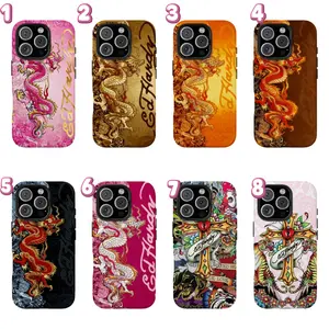 Pink Ed Hardy Skull Leopard Tattoo iPhone Case Aesthetic Y2k Trendy Tiger Ed Hardy Collage Phone Casefor iPhone 16/15/14/13/12/11/17 ProMax Plus