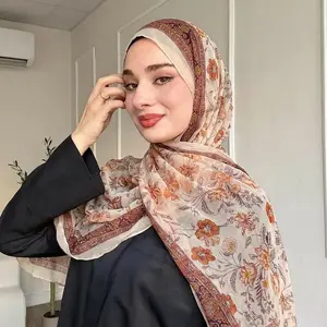 Women New Floral Printed Voile Shawl Hijabs Muslim Scarf Viscose Cotton Thin Soft Voile Turban Foulard Tippet Long HeadWraps