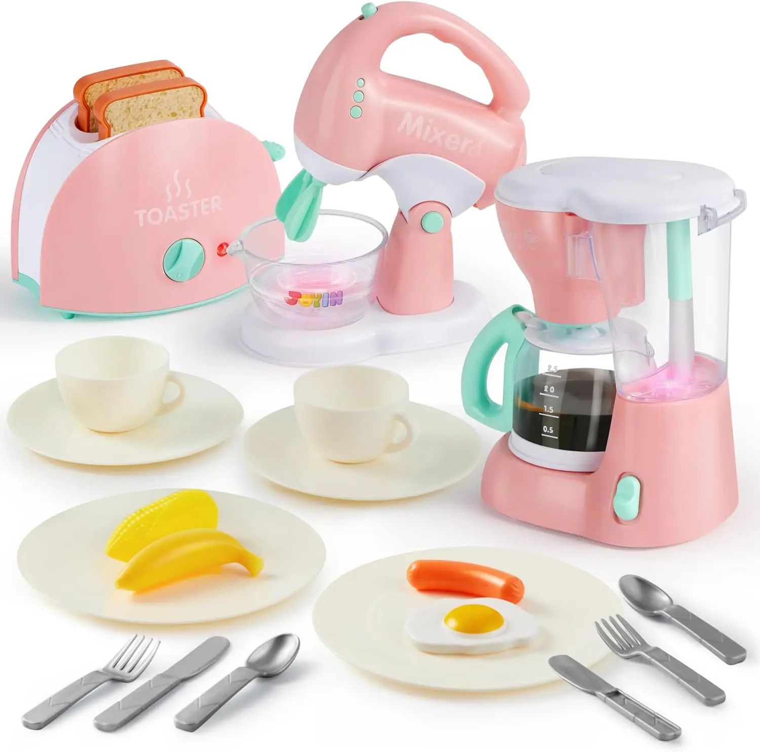 2025 Toys for Kids Pretend Kitchen Toys, Play Kitchen Accessories Set for Kids, Coffee Maker, Mixer, Toaster with Realistic Lights& Sounds, Kitchen Appliances Toys, Birthday Gift for Kids Kids Outdoor Play teen girl gifts