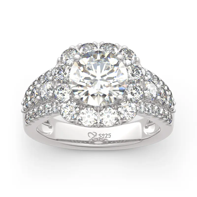 Jeulia Halo Round Cut Sterling Silver Ring Sterling Silver Zircon Engagement