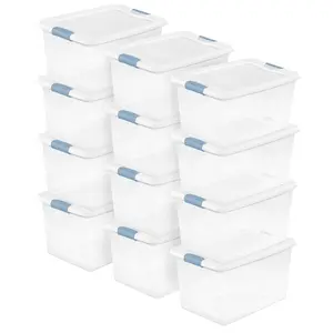 Sterilite 64Qt Latching Box Stackable Storage Container with Lid, White, 12 Pack