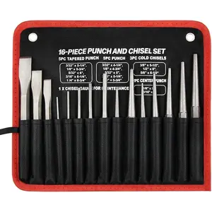 16-counts Punch and Chisel Set with Storage Pouch, Including Taper Punch, Cold Chisels, Pin Punch, Center Punch, Chrome Vanadium Steel