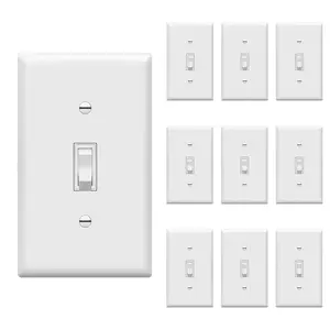 10 Pack Single Pole Light Switch with Wall Plates 15 Amp Residential Grade Easy Installation White