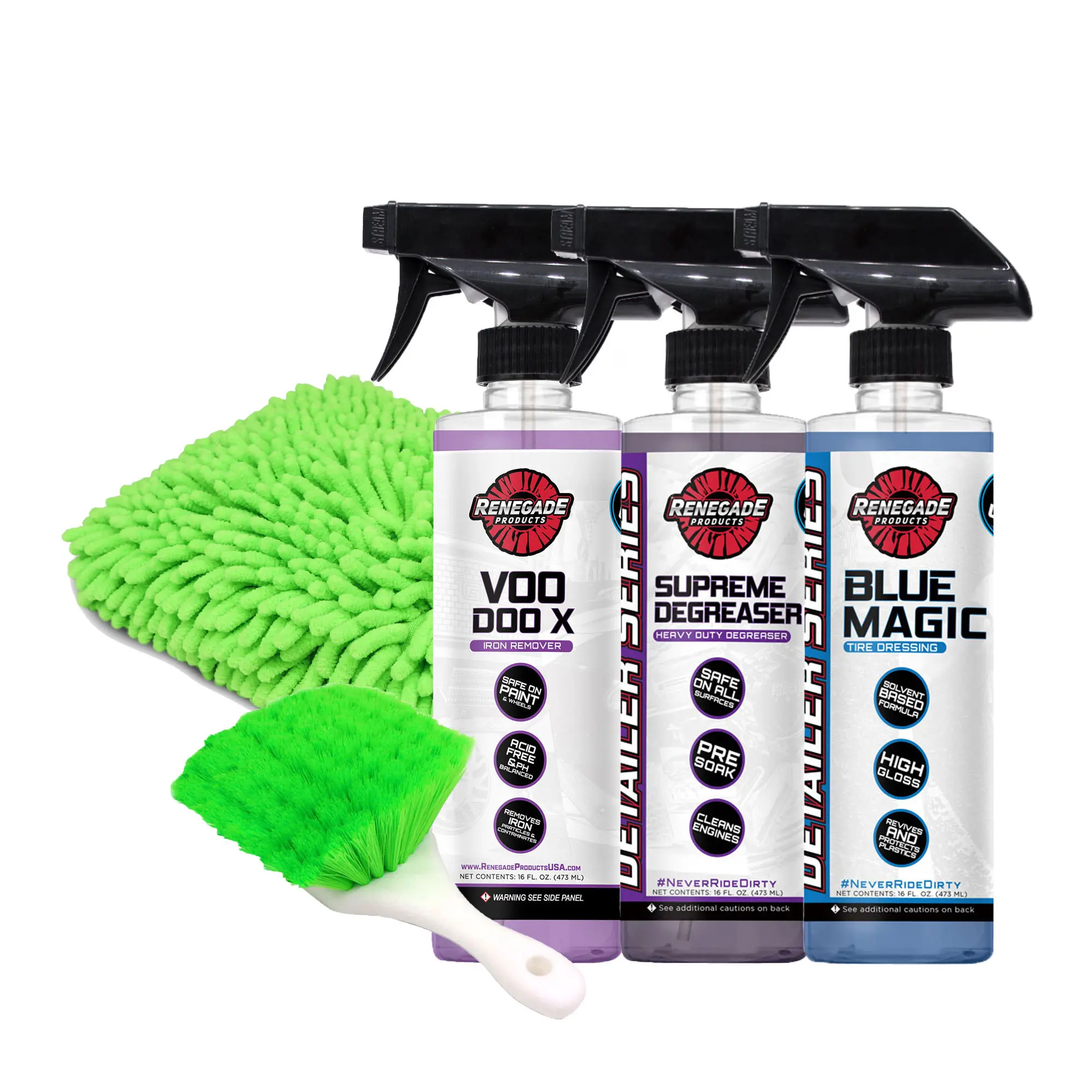Renegade Products Clean & Shine Wheel Bundle – Complete Tire & Wheel Cleaning Kit with Iron Remover, Degreaser, Dressing & Brush for Deep Clean + Gloss Finish