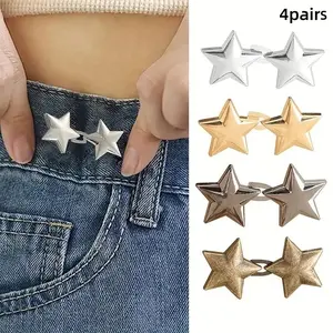 Adjustable Waistband Clips, Reusable Metal Star Decorations, Metallic Star Design, Elastic Band Accessories for Jeans Dresses Skirts, 8pcs Set, Jeans Adornment Accessories