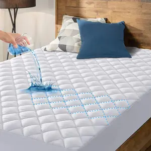 Waterproof Quilted Mattress Protector Queen Size, Deep Pocket up to 22 Inches, Soft Breathable Noiseless Cooling Mattress Pad Topper, Hypoallergenic Fitted Bed Cover for Home, Bedroom, Hotel – White