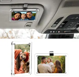 2 Pack Magnetic Car Photo Holder Clips, Acrylic Snap Picture Frame for Car Sun Visor, Strong Magnet Vertical Photo Display Clip for Car Interior Fridge Locker Office Cabinet, Travel Memory Picture Holder Gift