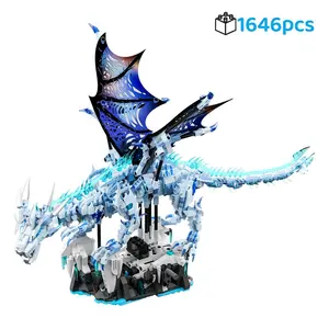 Challenge Collection 1646pc Techno-Mechanical Ice Dragon Building Block Model, High-Difficulty Assemble Kit, Mythical Creature with Lights, Holiday Gift