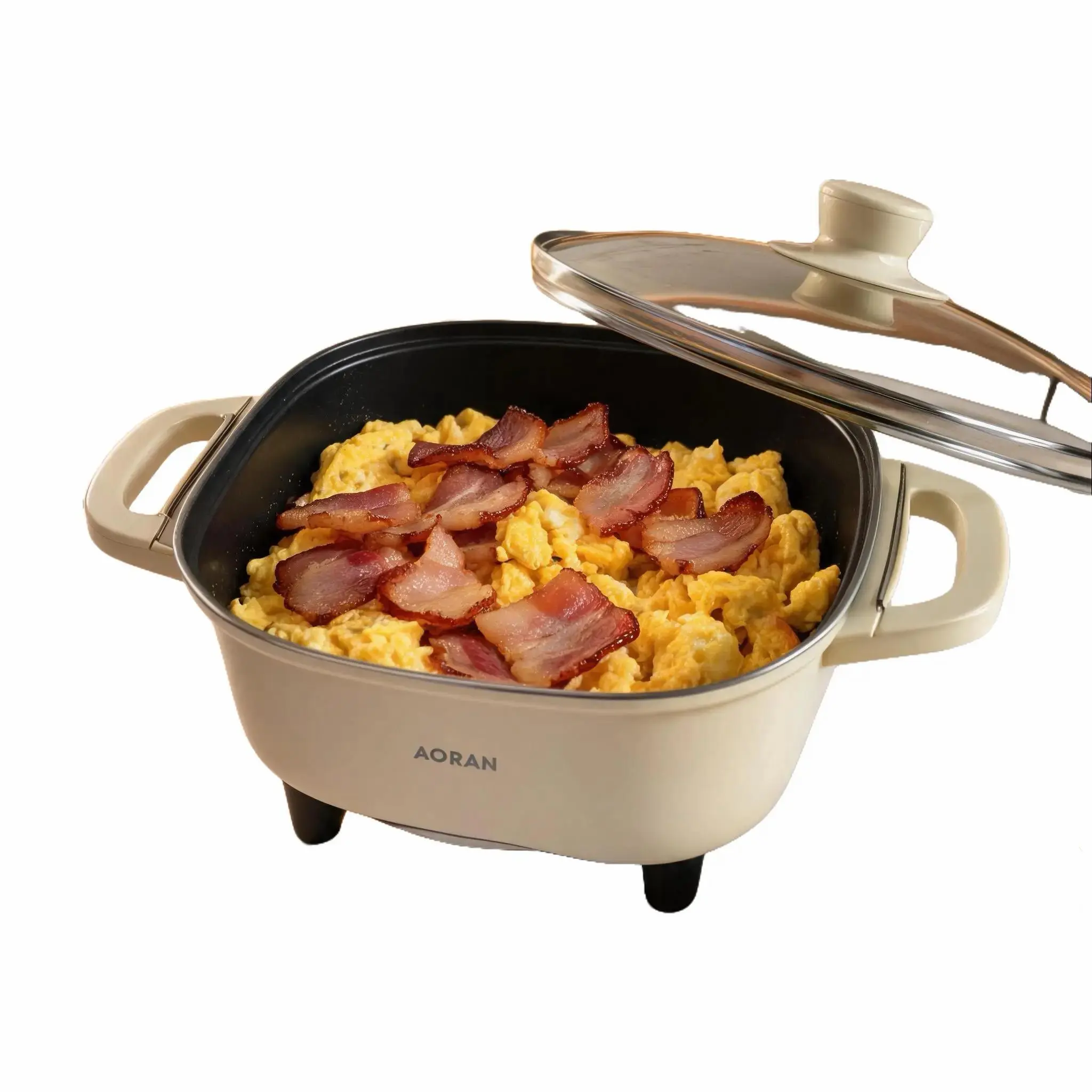 AORAN Multifunctional Ceramic-Coated Electric Hot Pot, non-stick, with a dual-handle design, suitable for frying, boiling, and stir-frying, easy to clean—a must-have small appliance for the home kitchen.