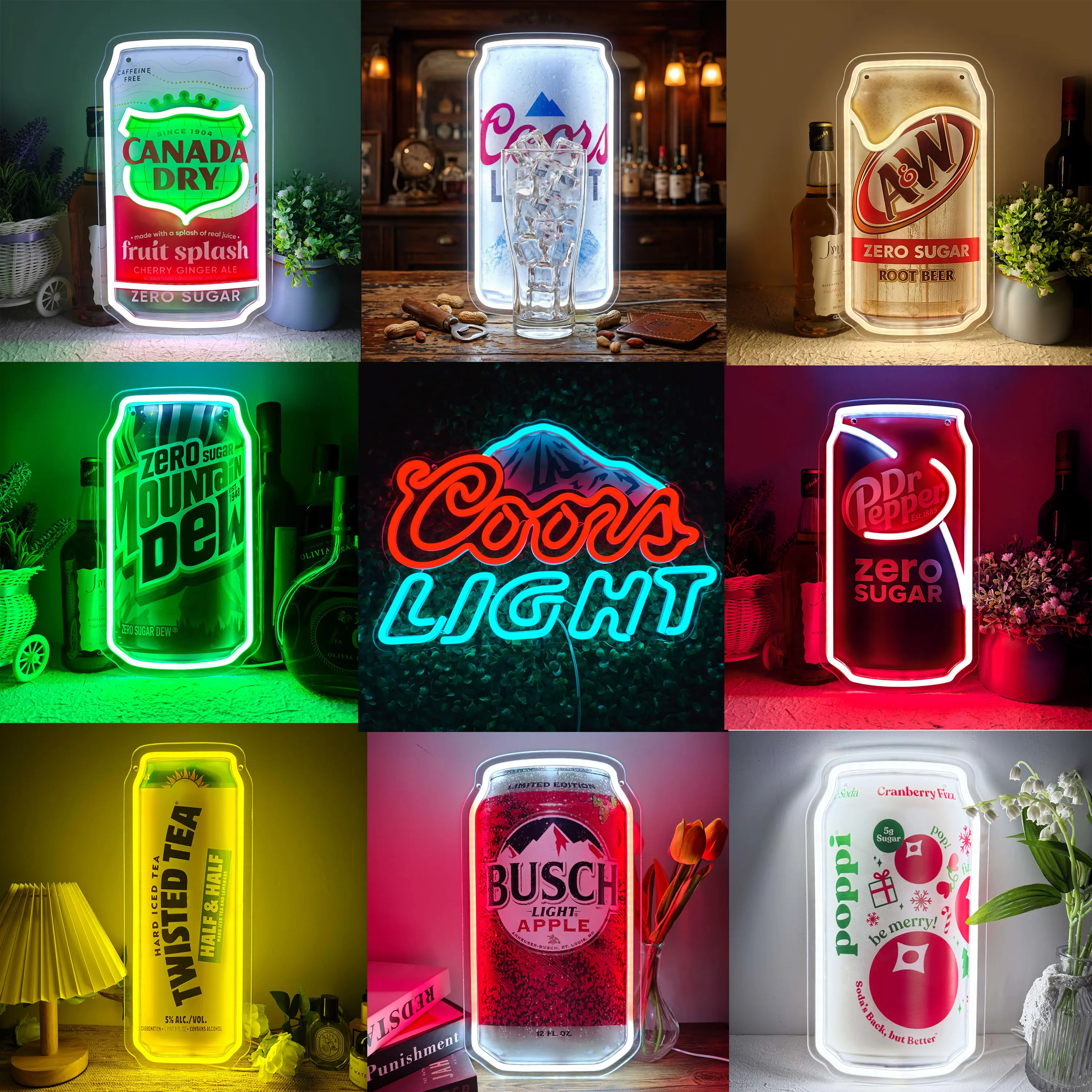 Beer Can Neon Sign, LED Bar Neon Light for Wall Decor, USB Powered Neon Light for Home Bar, Garage, Man Cave, Party Decor Gift for Men