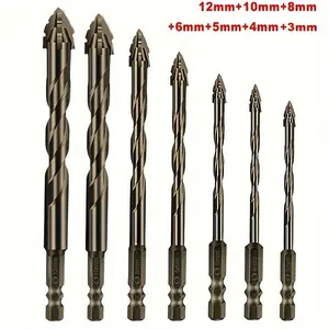 7pcs Four-Blade Sawtooth Eccentric Drill Bit for Dry Drilling Through Porcelain Tiles, Ceramics, Glass, Marble, Concrete, Stainless Steel, And Stone. Tool Accessories Cutting