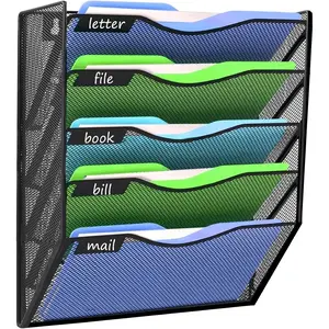 X-SBB31 5 Pocket Wall File Holder Organizer Office Hanging Magazine Holder Wall File Organizer for Office Home (Black, 5 Tier)
