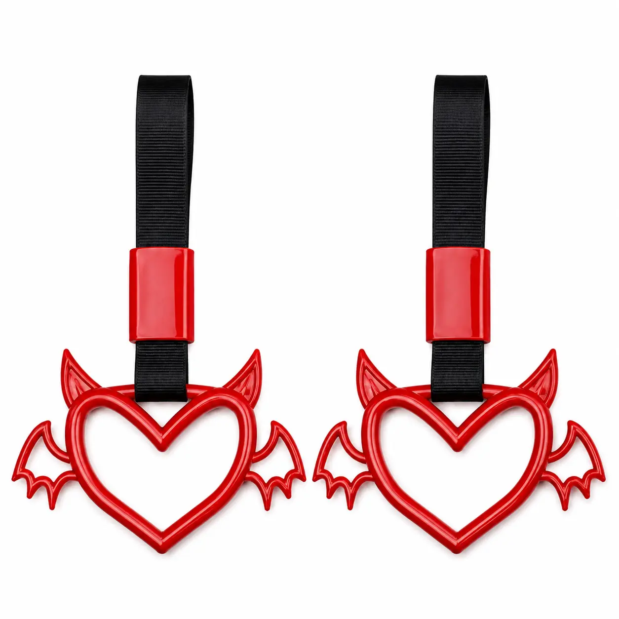 2-Piece JDM Devil Heart Drifting Charms - Black Heart Tsurikawa Handle Straps, Auto Accessories Interior, Aesthetic Car Accessory for Car Decorations, Vehicle Decor