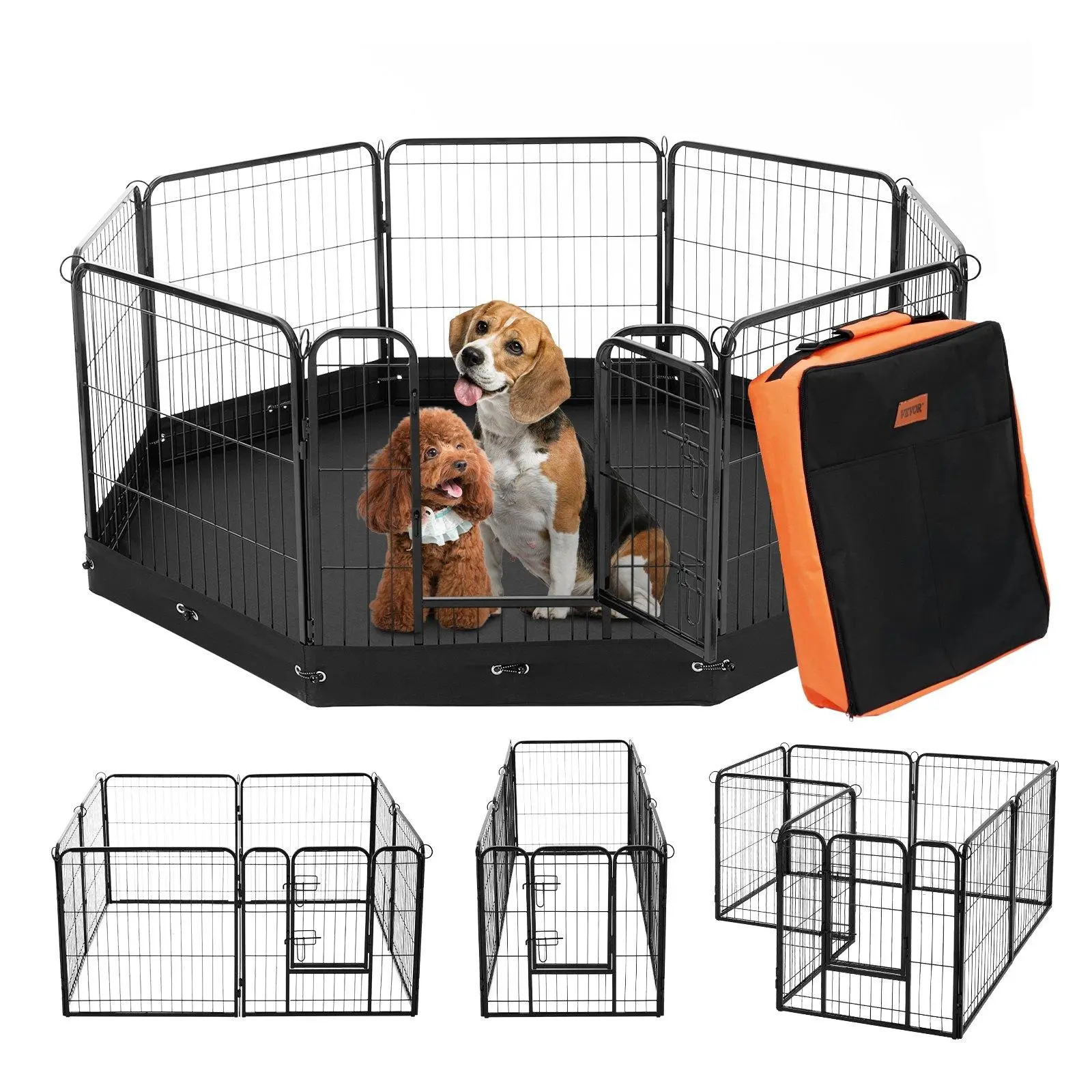 【Backtoschool】VEVOR Metal Mesh Dog Playpen - 8 Panels Foldable Small Dog Exercise Enclosure, Portable Puppy Playpen, Includes Storage Bag and Pad, Exercise Puppy Playpen