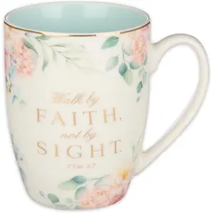 Floral Blue Ceramic Coffee Mug – 12 oz. Lead & Cadmium-Free Non-Toxic Inspirational Scripture Coffee and Tea Mug for Women with Bible Verse: Walk by