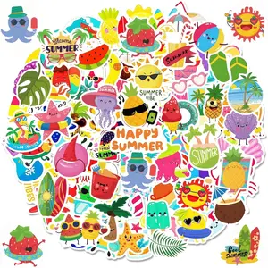 300Pcs No Duplicates Summer Stickers for Kids, Waterproof Vinyl Tropical Hawaiian Beach Stickers for Water Bottles, Laptop, Skateboard, Phone, Ideal for Summer Party Favors Supplies Decoration