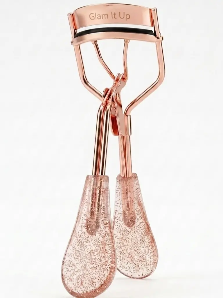 Rose Gold Eyelash Curler Kit, Glam Beauty Product with Curl-Enhancing Design, 5 Extra Silicone Replacement Pads, 1 Brush, Creates Flawless Lifted Lashes for Everyday Wear
