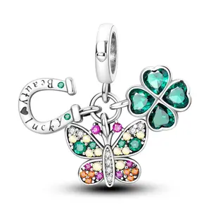 MULA Magical Lucky Charm - 925 silver-plated butterfly and horseshoe pendant, a beautiful symbol of wealth and hope, suitable for all Pandora bracelets and necklaces