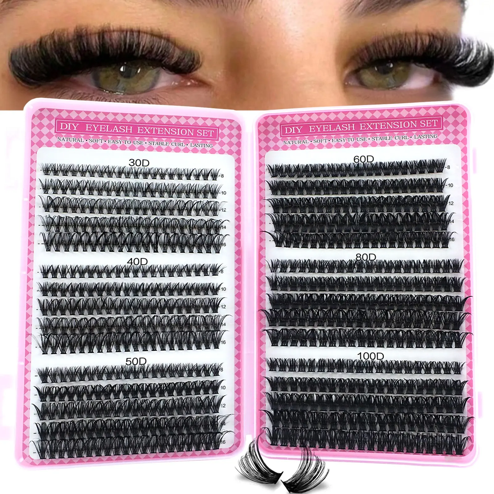 30D/40D/50D/60D false eyelash extension suit, waterproof imitation mink eyelash, suitable for all eye types, soft and comfortable, lasting without warping, mixing length of 8-16mm, Beginner Friendly Lashes, daily stage makeup, Diy Eyelash Extensions