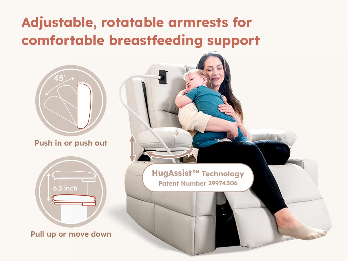 Rocking Chair Nursery with Adjustable Armrests, Electric Glider Recliner Nursery Chair with USB Port and Storage, Sofas, FSC Certified