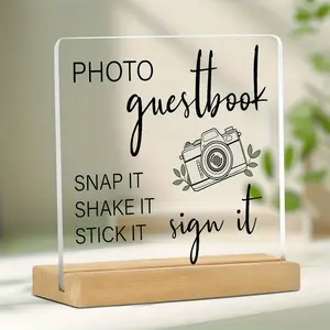 Wedding Photo Guestbook Sign, Acrylic Table Decor with Wooden Base, Modern Style, Decorative Plaque, Multi-Purpose, No Power Needed, Ideal for Weddings
