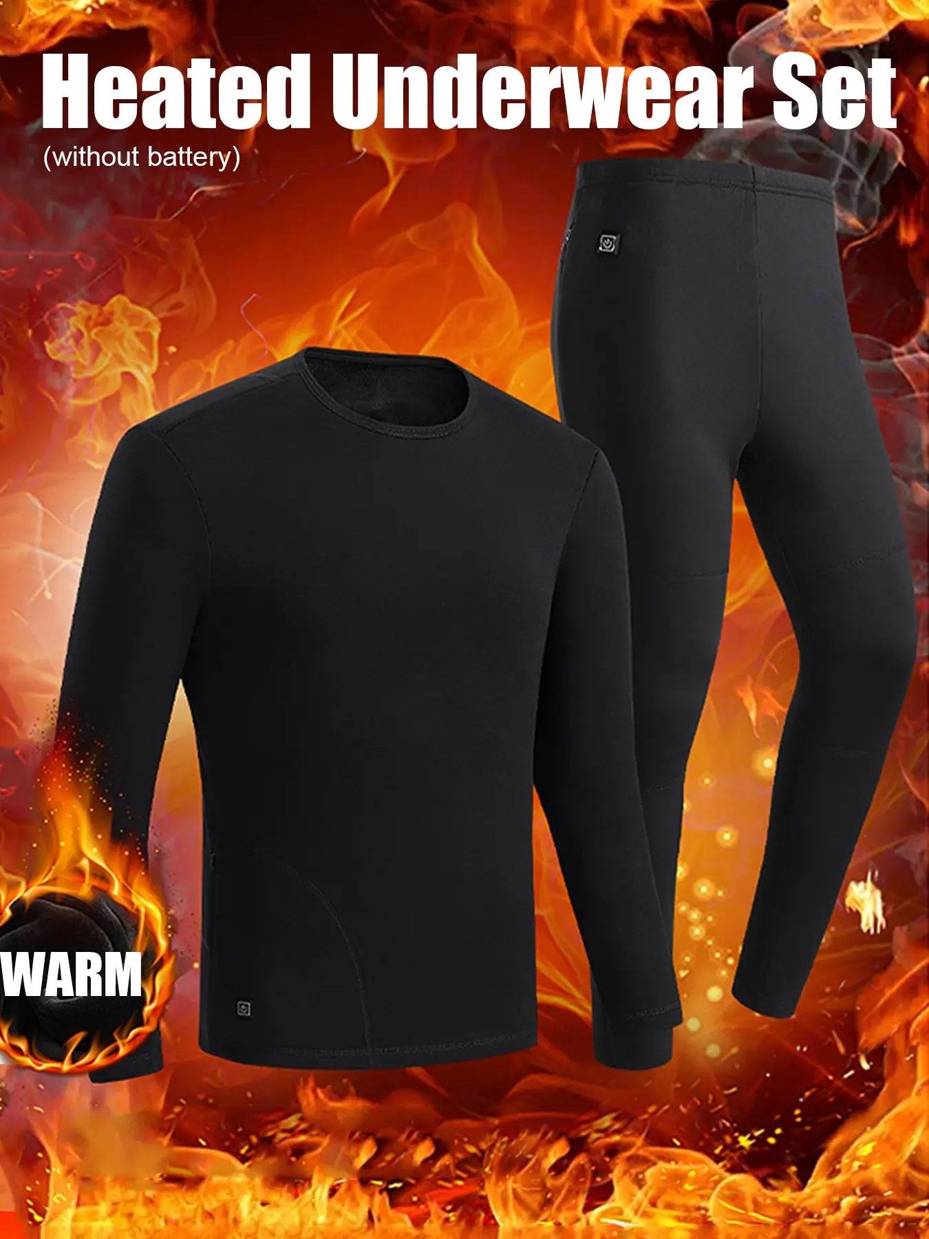 Autumn Winter USB Thermal Heated Warm Underwear Set, Slim Fit, Plain, Fleece Lined, Core Area Heating Design, No Battery Included, Unisex Cold Weather Wear