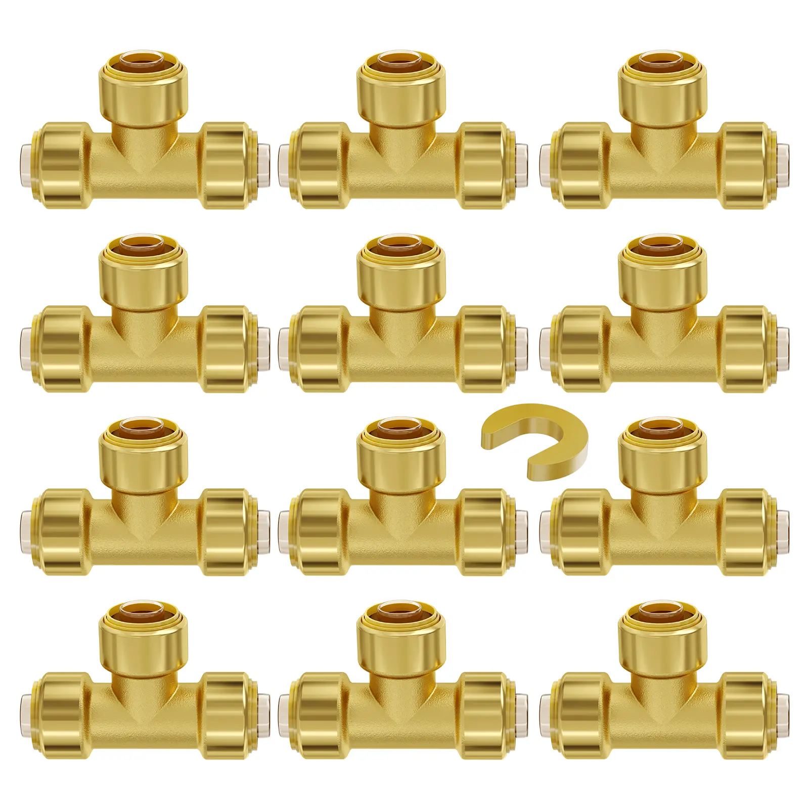 【summerfinds】VEVOR Pipe Fittings, 1/2" 12PCS Tee Brass Pipe Fittings, Push-Fit Pipe Connector Brass Air Fittings, Heavy Duty Plumbing Fittings Adapter for Heating/Shower Systems, Water Pipes