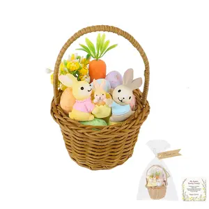 Mini Easter Basket - Blind Box Surprise with Handmade Rattan Basket, Resin Bunnies, Miniature Foam Eggs, Card & Easter Grass Basket Filler, Collectible Toys for DIY Spring Table Decor & Gift