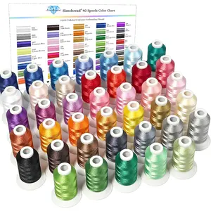 Simthread 40-Color Polyester Embroidery Machine Thread Kit – 40WT Each Spool, Compatible with Brother, Babylock, Janome, Singer, Husqvarna, Pfaff, Bernina Machines