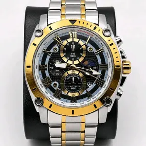 EL MIITTEELL Luxury Stainless Steel Watch – Gold & Silver Chronograph, Sapphire Crystal