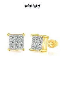 WANGXY 14K Gold Plated Stud Earrings for Women and Men Square Cubic Zirconia Hip Hop Iced Out Unisex Design