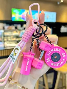 Fitness Keychain Set, MSilicone Dumbbell Kettlebell Weight Plate Keychains, Cute Keychain Gym Accessories for Men Women, Keychain For Bags, Durable Nylon Lanyard Fun Touch Backpack Athletic