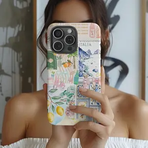 MagSafe Coquette Italian Summer Collage Phone Case, Coastal Italy Phon Premium Film 2 in 1 Phone Case - Durable, Shock Absorbing and Stylish Protection - Compatible with iPhone 16, 15, 14, 13, 12, 11, Plus, Pro, Pro Max, Perfect birthday gift for friends.