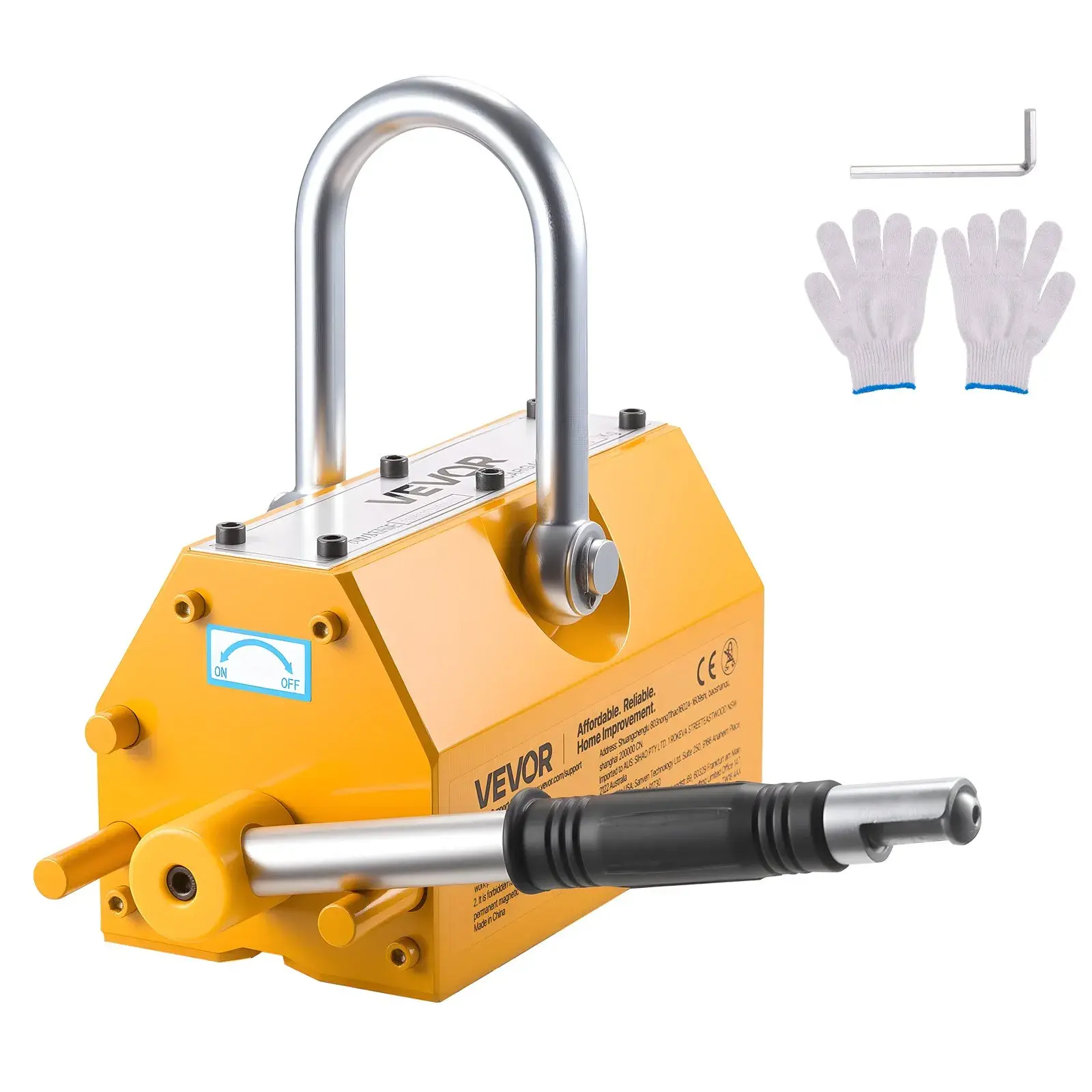 VEVOR Industrial N42 Neodymium Magnetic Lifter, 2200 lbs Pulling Capacity, High-Grade Chrome Tool with Release Button, Rust-Resist Hook, Flexible Switch for Transport, Engineering Shop Crane, High Security for Gloves Handling