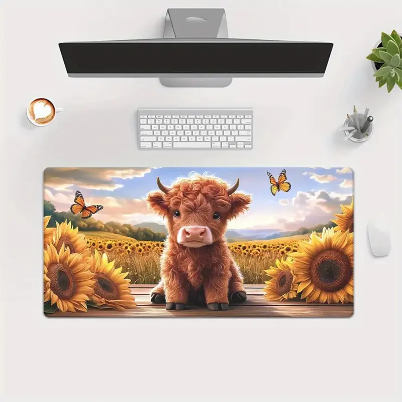Highland Cow & Sunflower Mouse Pad: Vibrant Floral Design, Ergonomic & Durable Desk Mat