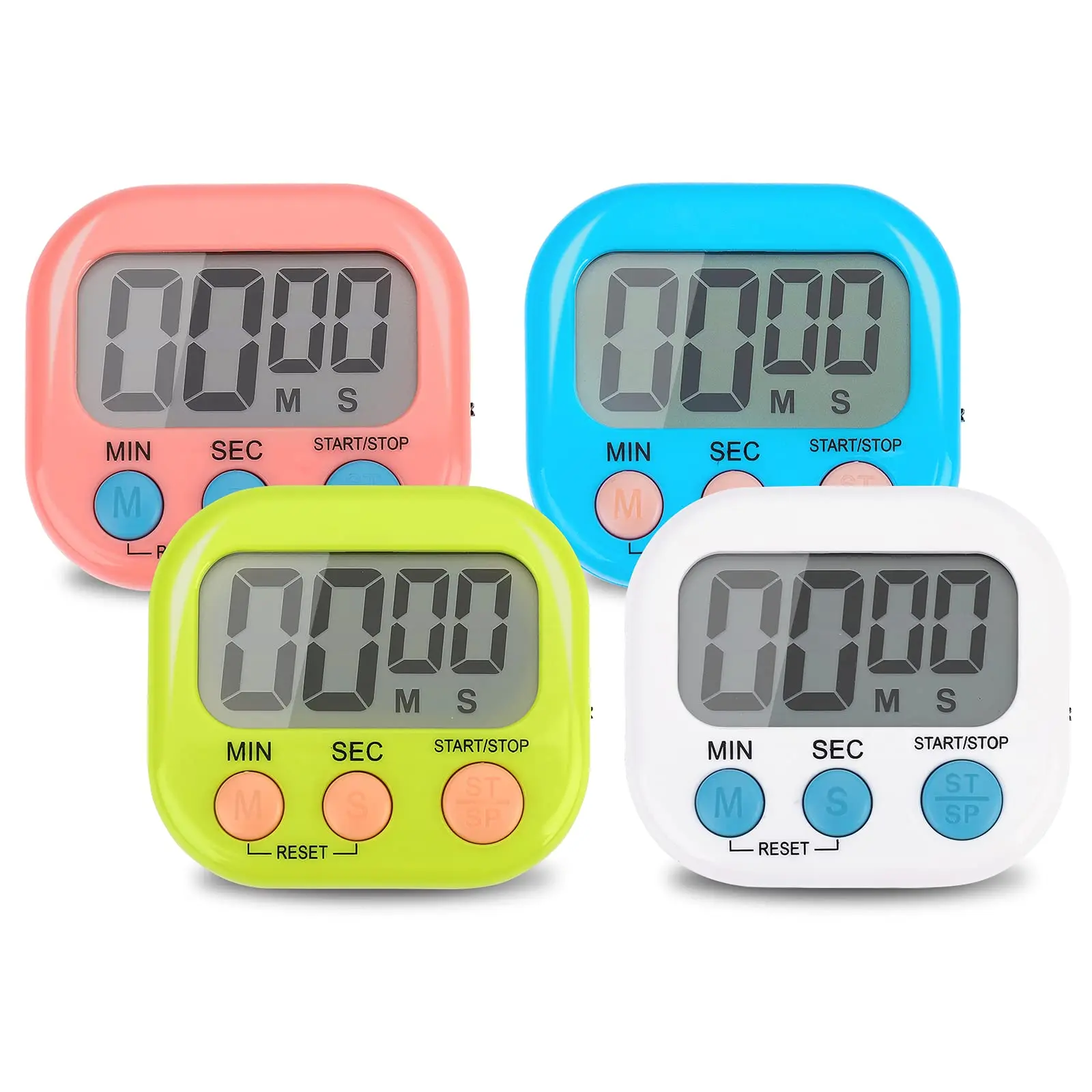 2-Pieces Magnetic Portable Kitchen Timer - Kitchen Gadgets with User-Friendly LED+Alarm Display, Ideal for Study, Outdoor Activities, Available in Pink, Blue, Green, White
