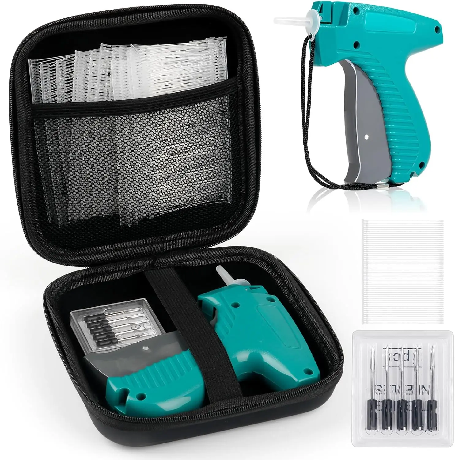 Price Tagging Guns for Clothes, Retail Price Tag Attacher Guns for Clothing (Not Stitch Gun), Includes 5 Needles, 1008 Barbs Fasteners, 1 Hard EVA Bag(Green)