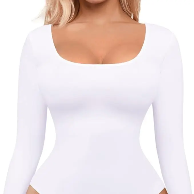 FeelinGirl U-Neck Tummy Control Thong Long Sleeve Bodysuit  Comfortable Womenswear 2