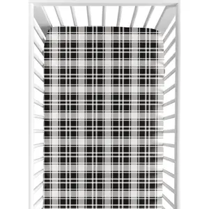Sweet Jojo Designs Fitted Baby Crib Sheets (Black & White Gingham Plaid) for Boys or Girls, Infant Nursery, Toddler Room - Standard Size (Checkered, Classic, Tartan, Gender Neutral, Rustic, Farmhouse)