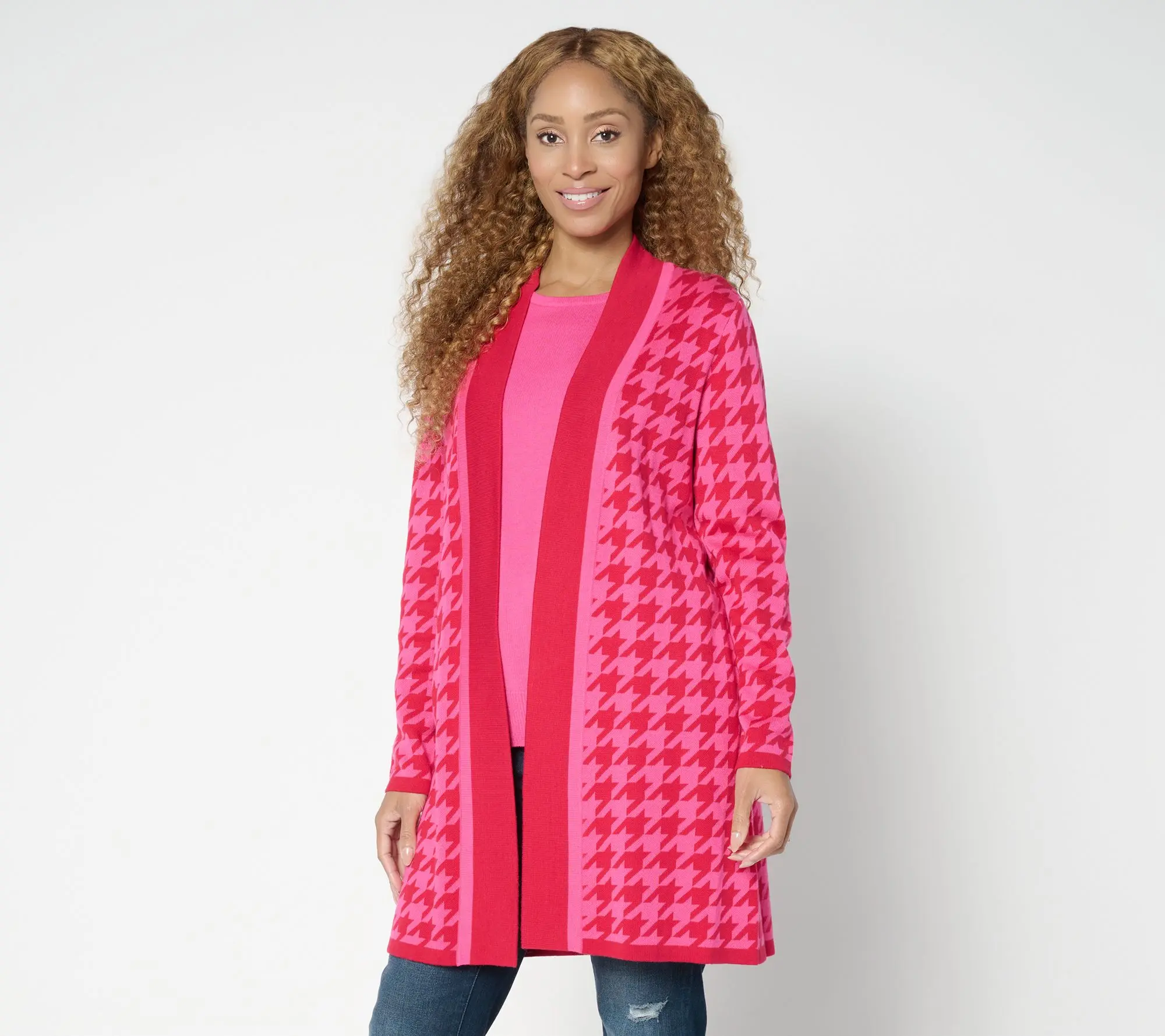 Brandis Dress Out Loud Petite Houndstooth Duster Cardigan