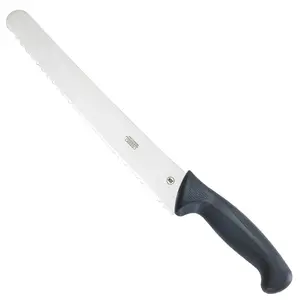 10" Steel Wavy Edge Bread Knife, Black Handle Stainless Steel Bread Bow Knife Blades
