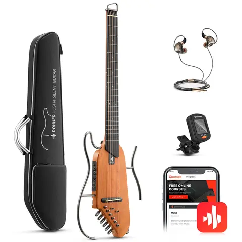 【Limited time deal】Donner HUSH-I Acoustic-Electric Guitar Kit for Travel, Silent Practice, Back to School Practice, Frames, Pickup,familyfun
