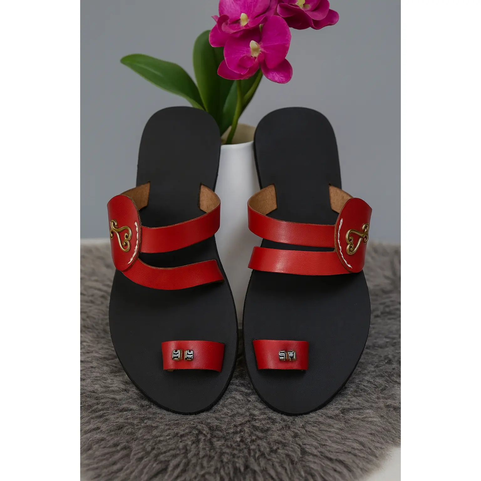 African Handmade Red Leather Sandals
