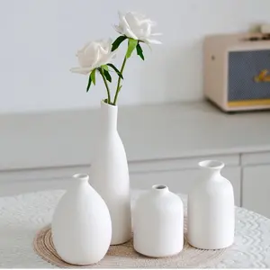 White Ceramic Vase Set of 4, Classic Matte Vases Home Decorations for Table Shelf Office Decor (White)