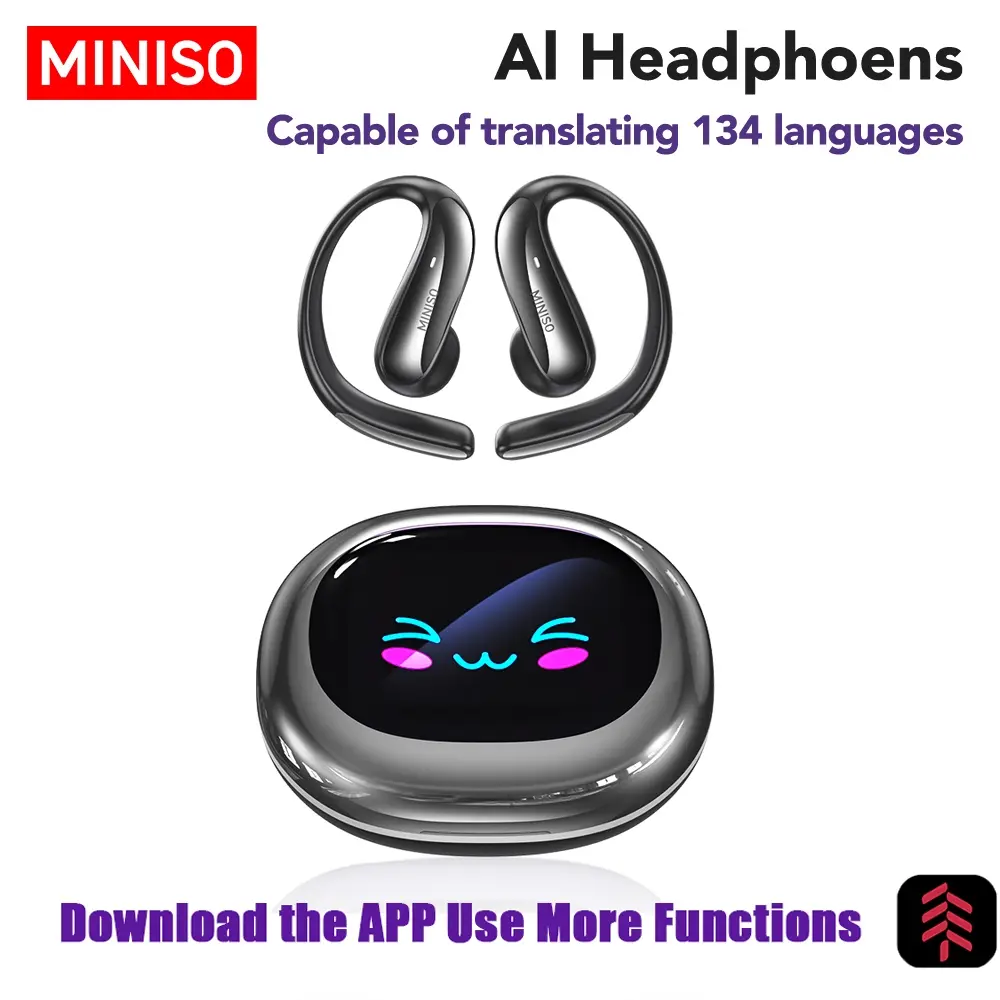 Miniso MS203 OWS True Wireless Open Ear Headphones, LCD Screen, Electronic 134 Languages Translator,Rechargeable Battery,40h Playtime, Very Good Gift,Support Game、Music、Work、Travel ect.