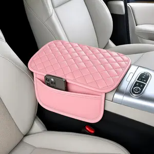 Upgraded  Center Console Cover,Microfiber Leather  Armrest Cover Cushion with 2 Storage Bags,Universal  Armrest Storage Box  Interior Accessories for   (Pink)